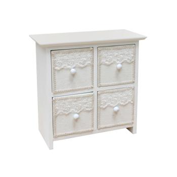 DREVENÁ ŠPERKOVNICA, 4 ZÁSUVKY, BIELA ČIPKA