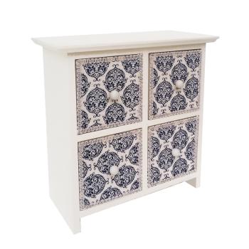 DREVENÁ ŠPERKOVNICA, 4 ZÁSUVKY, MODRÁ ČIPKA