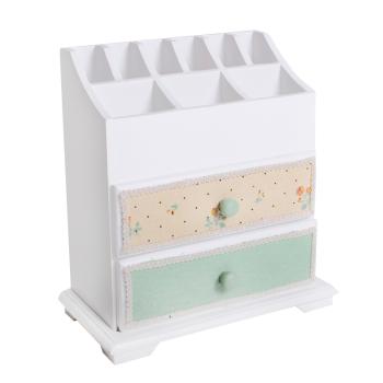 DREVENÁ ŠPERKOVNICA, 2 ZÁSUVKY, BIELA, ZELENÁ, ŽLTÁ KVETINA