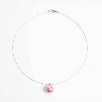 KOVOVÝ NÁHRDELNÍK S PERLOU, RUŽOVÝ