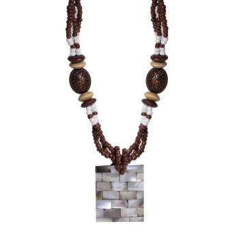 PRÍRODNÝ NÁHRDELNÍK S PRÍVESKOM TEHLOVEJ STENY, HNEDÝ