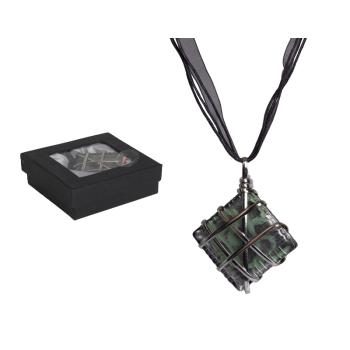 NÁHRDELNÍK ZO SKLA A KOVU "SQUARE", ZELENÝ A ČIERNY