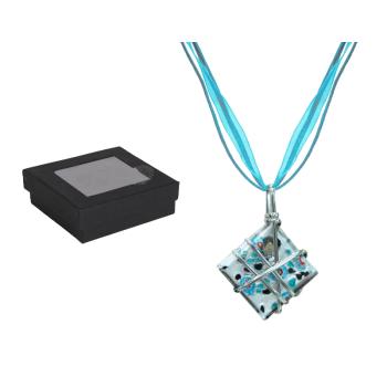 NÁHRDELNÍK ZO SKLA A KOVU "SQUARE", TYRKYSOVÁ