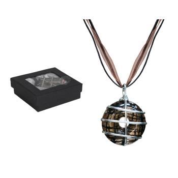 NÁHRDELNÍK ZO SKLA A KOVU "DISK", BRONZOVÁ A HNEDÁ FARBA