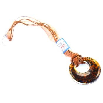 NÁHRDELNÍK SO SKLENENÝM PRÍVESKOM S OBRUČOU, HNEDÁ A JANTÁROVÁ FARBA