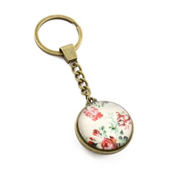 PRÍVESOK NA KĽÚČE Z KOVU A SKLA, V TVARE DISKU, VZOR RUŽE