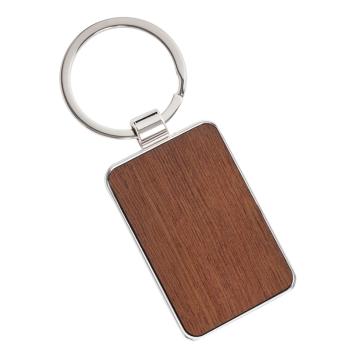 PRÍVESOK NA KĽÚČE, KOVOVÝ, DREVENÁ VLOŽKA, OBDĹŽNIKOVÝ, REKLAMNÝ, GRAVÍROVATEĽNÝ