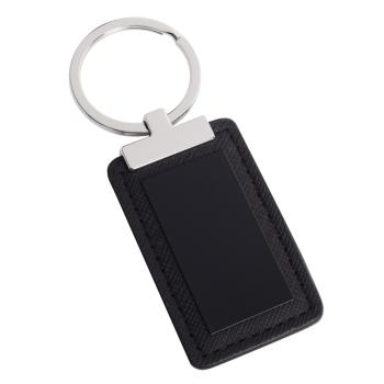 PRÍVESOK NA KĽÚČE, KOV A KOŽENKA, OBDĹŽNIKOVÝ, ČIERNY