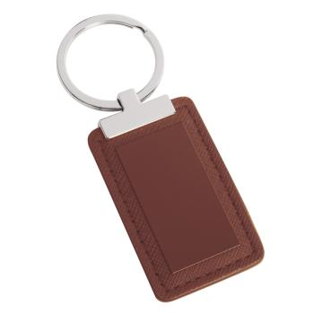 PRÍVESOK NA KĽÚČE, KOV A KOŽENKA, OBDĹŽNIKOVÝ, HNEDÝ