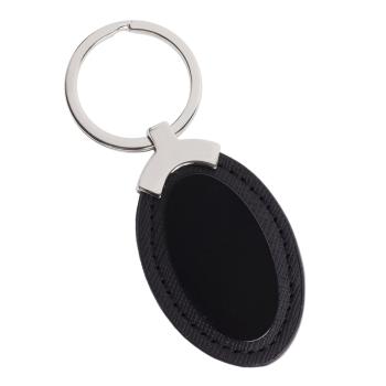 PRÍVESOK NA KĽÚČE, KOV A KOŽENKA, OVÁLNY, ČIERNY