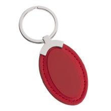 PRÍVESOK NA KĽÚČE, KOV A KOŽENKA, OVÁLNY, ČERVENÝ