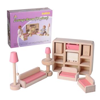 DREVENÝ NÁBYTOK PRE BÁBIKY DO OBÝVAČKY, 11 KUSOV