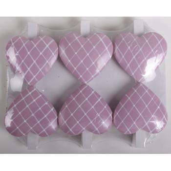 DEKORATÍVNA DREVENÁ PINZETA V SÁČKU, POLYRESINOVÉ SRDCE, MRIEŽKOVANÝ VZOR, RUŽOVÁ FARBA