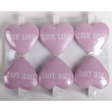 DEKORATÍVNA SADA DREVENÝCH PINZIET V SÁČKU SO SRDIEČKOM Z POLYRESINU, 6 KUSOV, S NÁPISOM "TRUE LOVE", RUŽOVÁ