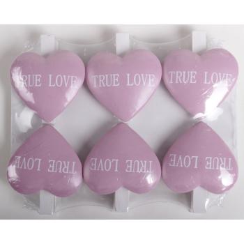 DEKORATÍVNA SADA DREVENÝCH PINZIET V SÁČKU SO SRDIEČKOM Z POLYRESINU, 6 KUSOV, S NÁPISOM "TRUE LOVE", RUŽOVÁ