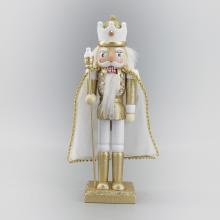 DREVENÝ LUSKÁČIK S KRÁĽOVSKÝM PLÁŠŤOM, BIELY/ZLATÝ LESK