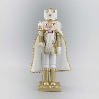 DREVENÝ LUSKÁČIK S KRÁĽOVSKÝM PLÁŠŤOM, BIELY/ZLATÝ LESK