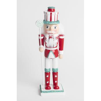 DREVENÝ KRÁĽ ORECHOV S LÍZANKOU, ČERVENÝ/BIELY/TYRKYSOVÝ LESK