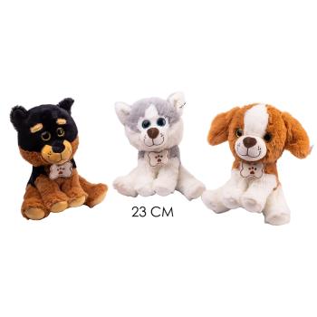 PLYŠOVÝ PES SEDIACI S MOTÝLIKOM Z KOSTI