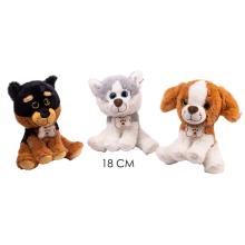 PLYŠOVÝ PES SEDIACI S MOTÝLIKOM Z KOSTI