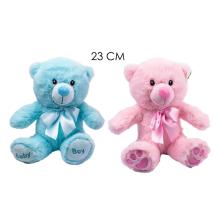 PLYŠOVÝ MEDVEĎ, SEDIACI, STUHA S MAŠĽOU, RUŽOVÝ ALEBO MODRÝ