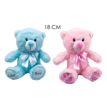 PLYŠOVÝ MEDVEĎ, SEDIACI, STUHA S MAŠĽOU, RUŽOVÝ ALEBO MODRÝ