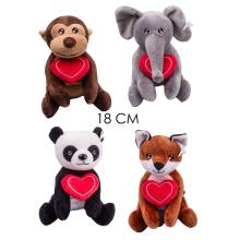 PLYŠOVÉ ZVIERATÁ, ZMIEŠANÉ, SEDIACE, S ČERVENÝM SRDCOM