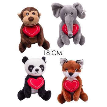 PLYŠOVÉ ZVIERATÁ, ZMIEŠANÉ, SEDIACE, S ČERVENÝM SRDCOM