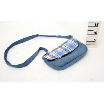 TEXTILNÁ TAŠKA CEZ RAMENO V DŽÍNSOVEJ, KOCKOVANEJ, MODREJ FARBE